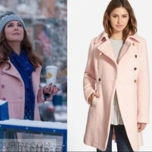 Guess Pink Double Breasted Bouclé Cutaway Coat - Size PXS